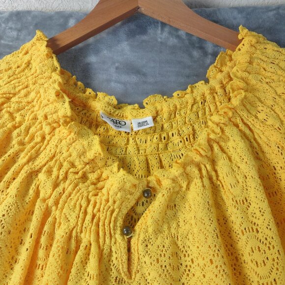 Cato Woman Plus Eyelet Lace Peasant Top 18/20W Yellow Boho Cottagecore Feminine - Picture 10 of 11
